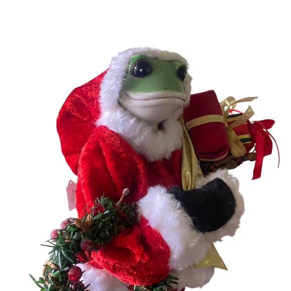 Vintage American Retro 22" Tall Frog w/ Santa Suit and Porcelain Head Christmas - Picture 4 of 13